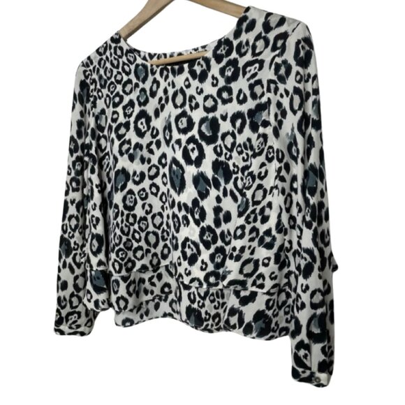 ZARA | Black & Gray Leopard Print Long Sleeve Layered Blouse | Size M - Picture 4 of 14